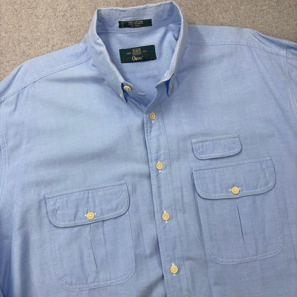 Vintage Orvis Safari Field Shirt Mens XLT Blue Lightweight Cotton Travel *FLAW